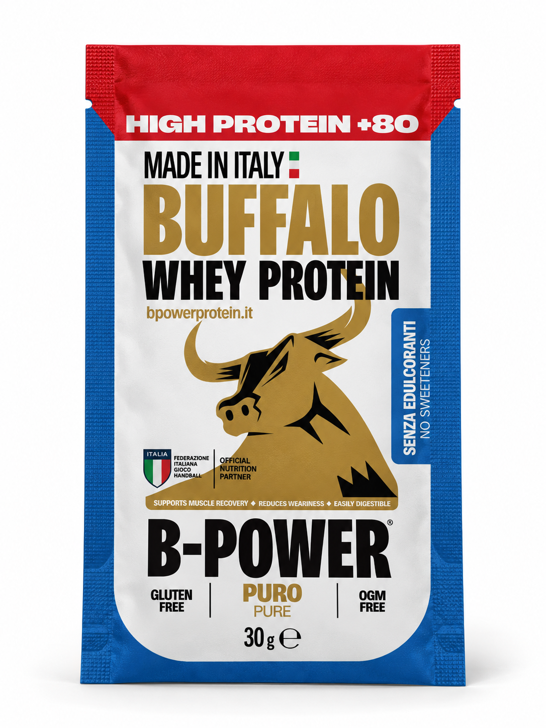 +80 High Protein Without Sweeteners - Buffalo Whey Pure Flavour - Protein Powder - Single-Serve Sachet